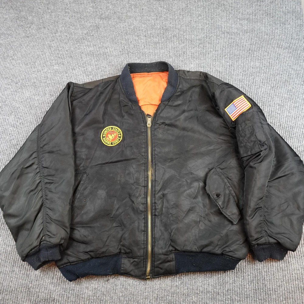 Million Guy USMC Flight Jacket Mens Large Black Bomber Marine Corps Back Patch